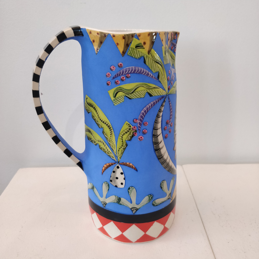 Blue Jug With Bird and Palms 